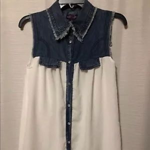 BodyCentral Sz S, denim & sheer lined white blouse